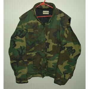 Vtg 80s Gary Nesse Men’s XL Military Hunting Insulated Coat Woodland Camo